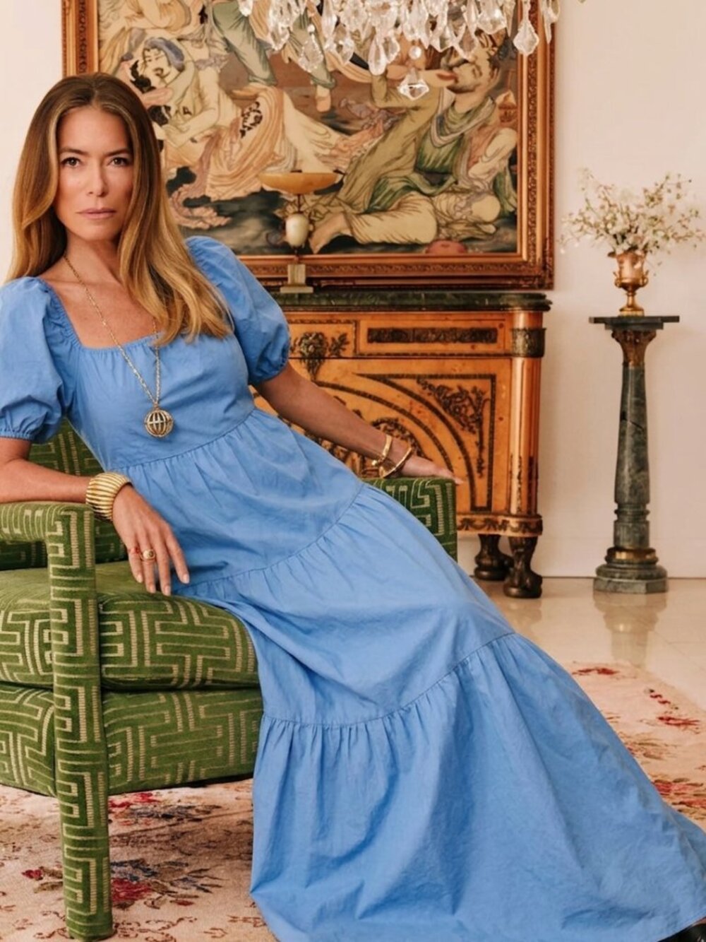 S: Sim & Sam Cotton Sky Blue Short Sleeve Square Neck Midi A line Dress